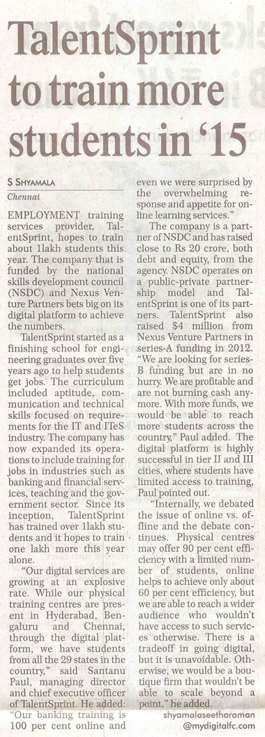 TalentSprint to Train more Students in 2015
