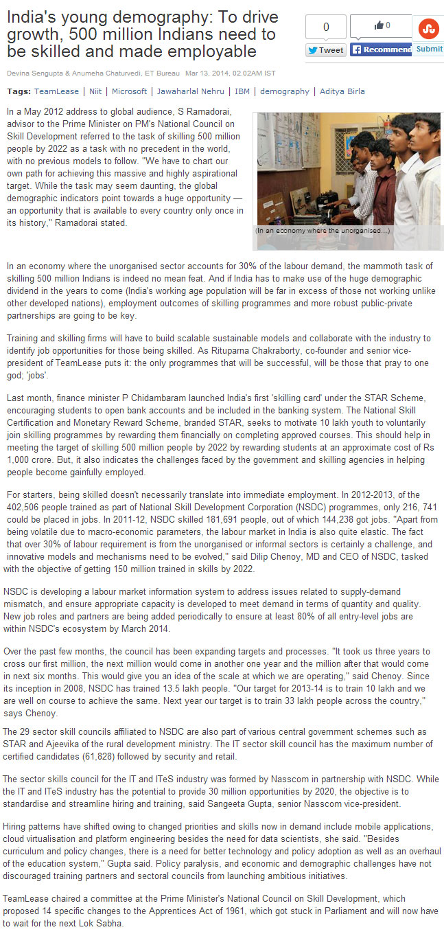 India's young demography: to drive growth, 500 million Indians need to be skilled and made employable