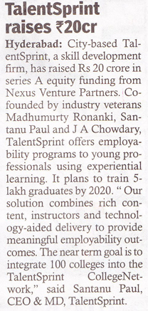 The Hans India - Talent raises Rs20 crore funding